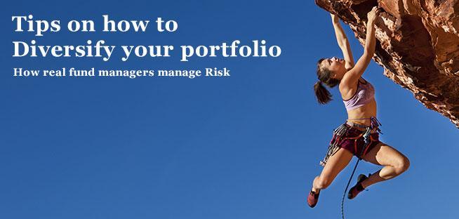 Rock climber on a cliff with text about portfolio diversification and managing risk.