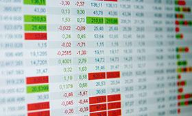 Close-up of a computer screen showing numerical stock market data.