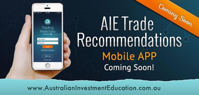 Ad for AIE Trade Recommendations Mobile APP, showing a smartphone interface.