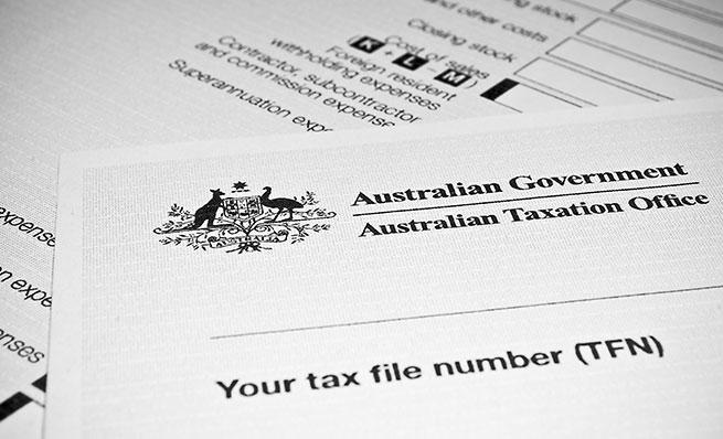 Black and white close-up of an Australian Taxation Office document.
