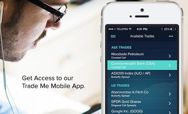 Man looking at a smartphone screen showing a list of available stock trades.